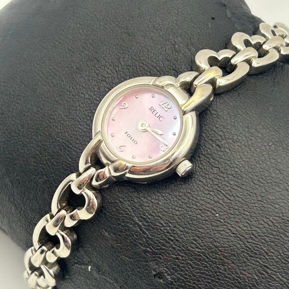Relic Silver Tone Pink Mother Pearl Stainless Steel Women’s Watch - Picture 2 of 8